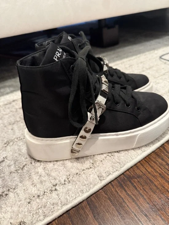 Prada Black High-Top Sneaker with Silver Studded Strap - Picture 7 of 8